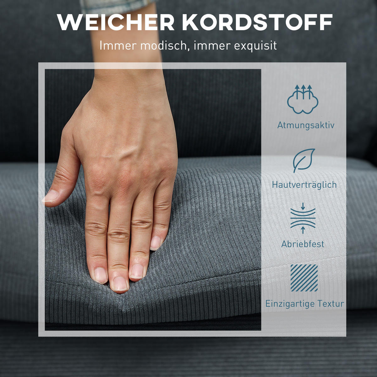 ECKSOFA mit Schlaffunktion Sofa mit Fußhocker, 3 Wurfkissen für Wohnzimmer - Dunkelgrau, Textil (140/196cm) - HOMCOM