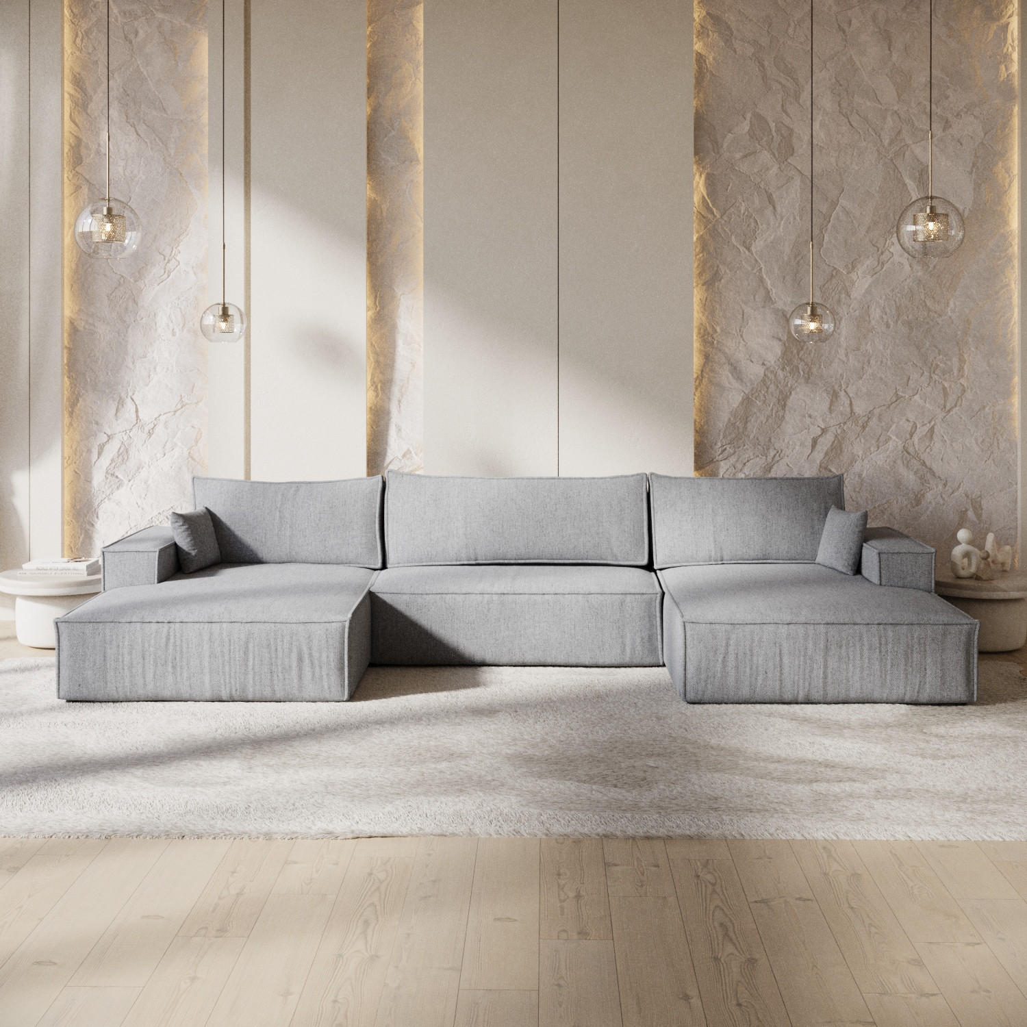 Thumbnail - AltaBeds Wohnlandschaft, Grau, Textil, 6-Sitzer, Füllung: Polyester,Polyester,Schaumstoff, 398x70x148 cm, Oeko-Tex® Stan...