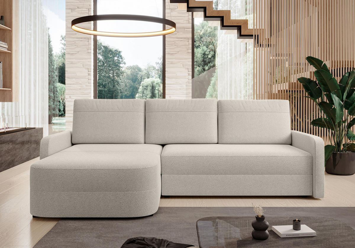 ECKSOFA L Form Nebbiolo Beige 250/170/88 cm – modernes Sofa fürs Wohnzimmer - Beige/Schwarz, Kunststoff/Textil (250/170cm) - AX Living