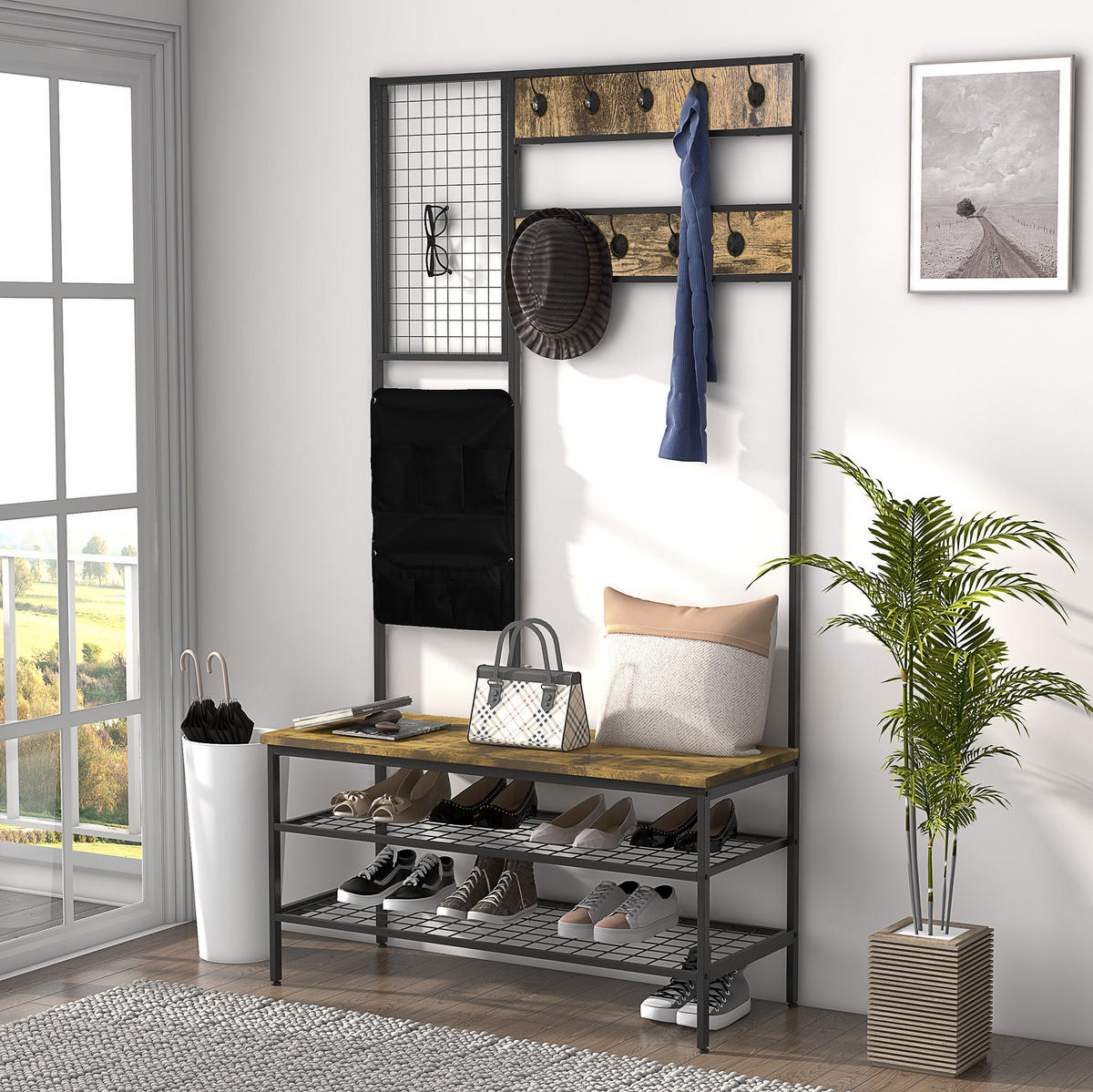 FLURGARDEROBE mit Sitzbank 100 x 40 x 185 cm Holzoptik Braun - Braun, Holz (40/185/100cm) - Beauniv