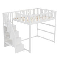 HOCHBETT 140/200 cm DE-01418, in Weiß, mit Treppe und Sicherheitsgeländer - Weiß, Holz (140/200cm) - ComfortXL