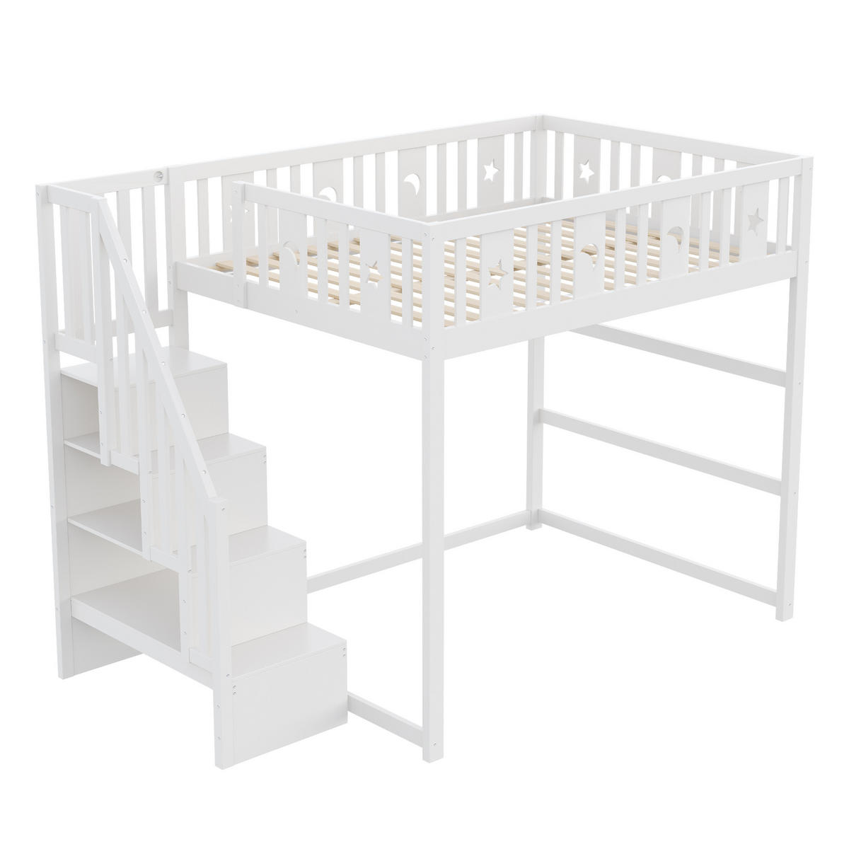 HOCHBETT 140/200 cm Weiß aus Massivholz mit Treppe und Sicherheitsgeländer - Weiß, Holz (140/200cm) - OKWISH