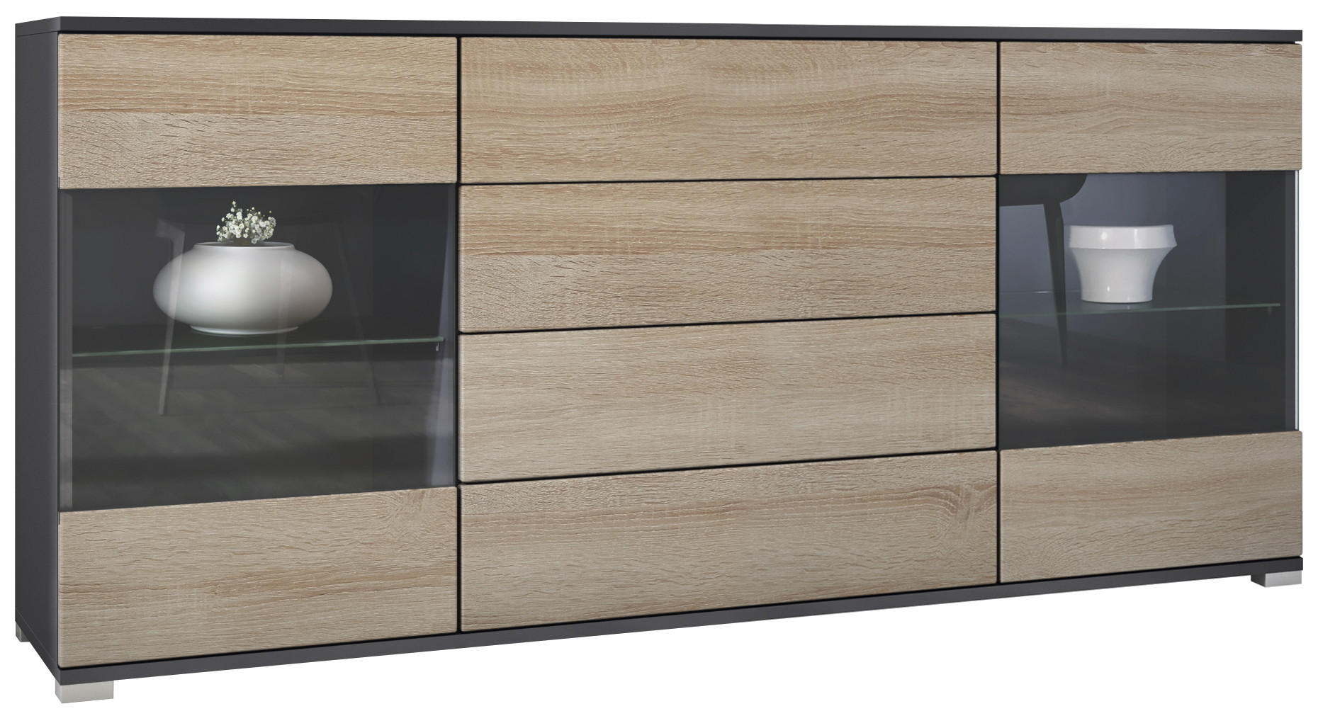 SIDEBOARD Bari Eiche sägerau - Eiche San Remo, Holzwerkstoff (166.5/75.5/35cm) - Vladon