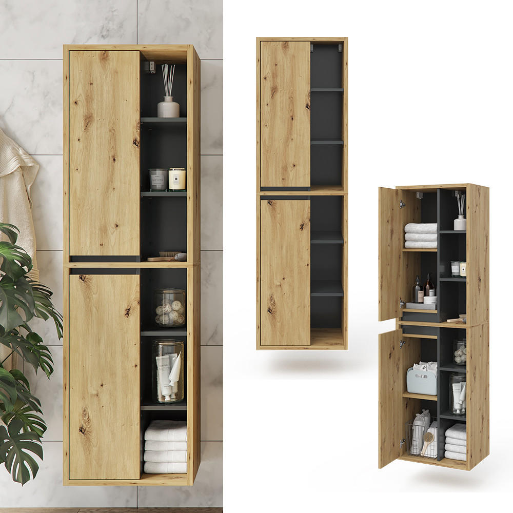 BADSCHRANK Viola Artisan-Eiche 50 x 170 cm - Anthrazit/Eiche Artisan, Holzwerkstoff (50/170/33cm) - Vicco