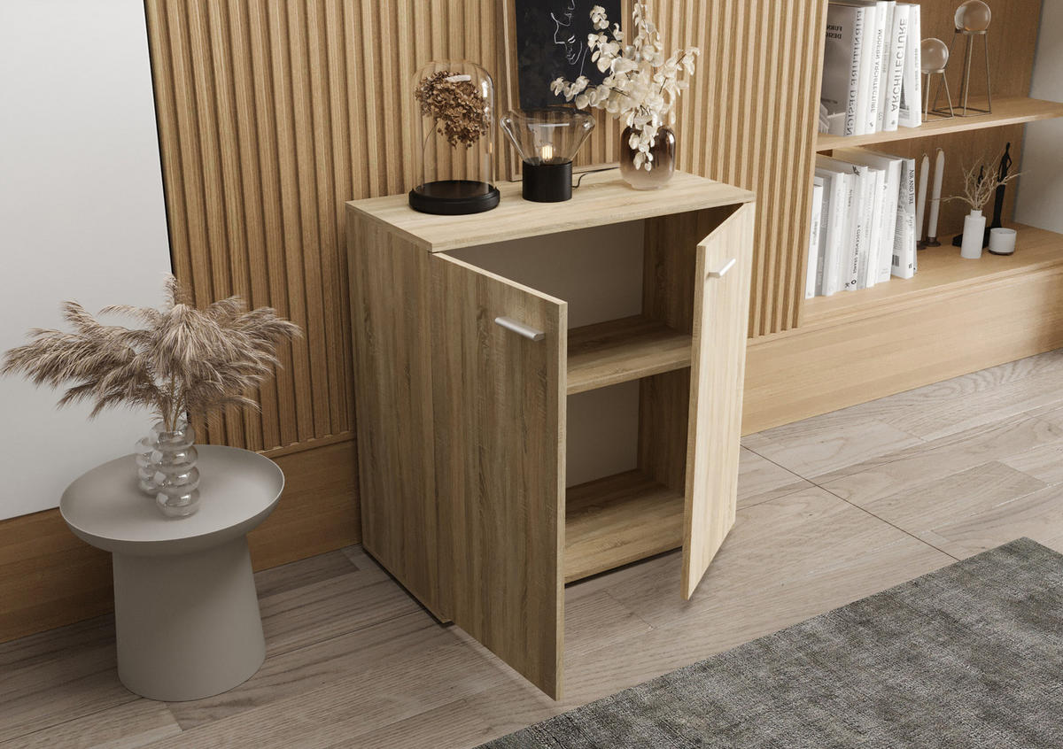 KOMMODE London LMK 2D mit 2 Türen, Sideboard in Farbe: Hellbraun, Größe: 71 x 75 x 35 cm - Hellbraun, Holzwerkstoff (71/75/35cm) - O-Sofa