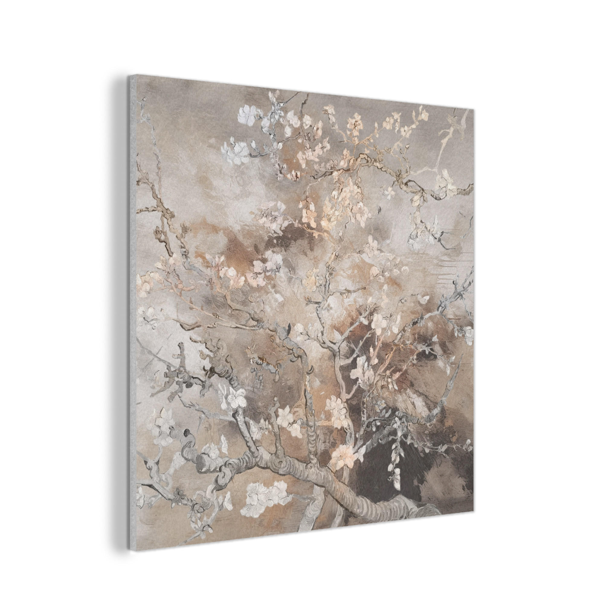 AKUSTIKPANEEL Mandelblüte - Kunst - Van Gogh - Beige - Abstrakt 90x90 cm - Braun, Textil (90/0.9cm) - MuchoWow