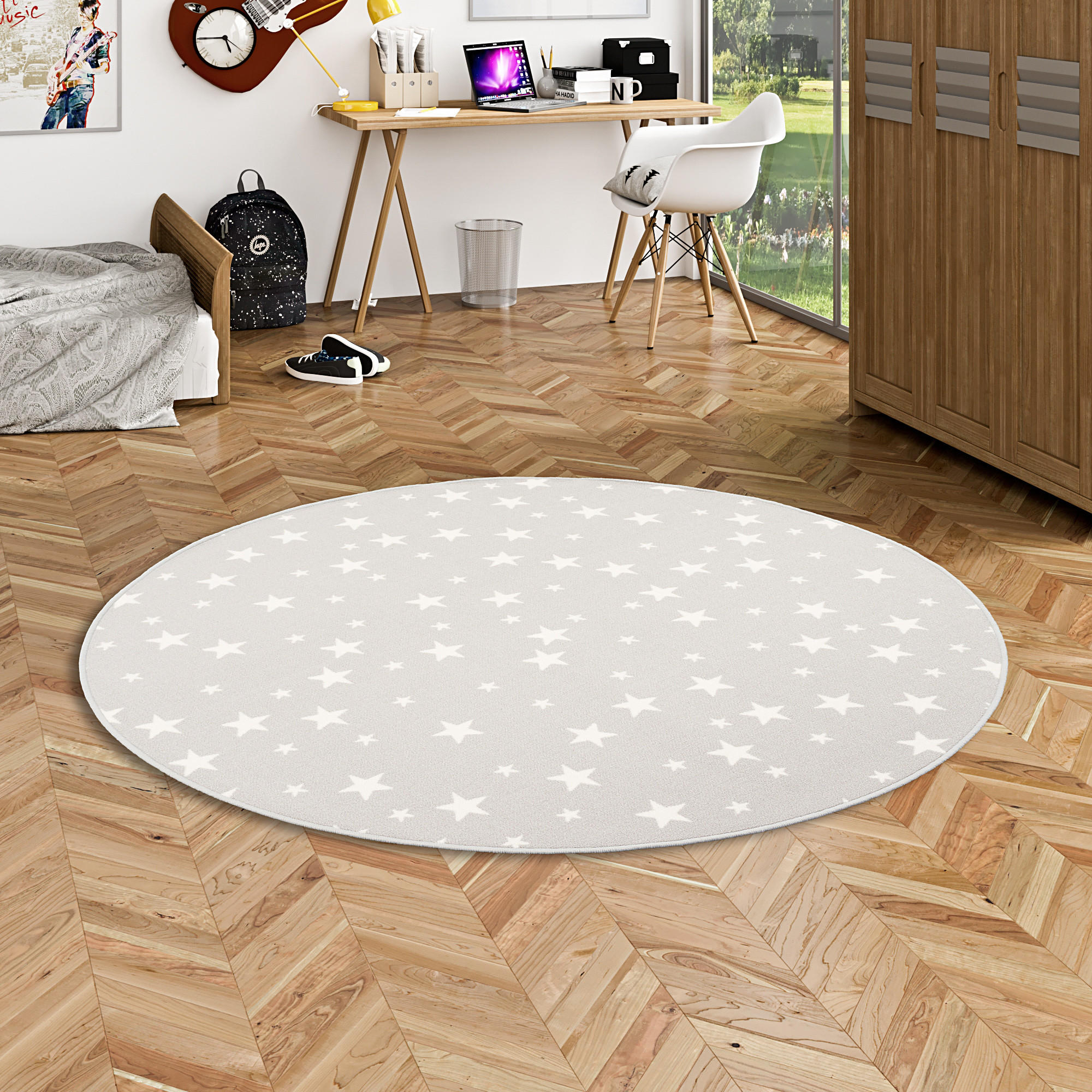 KINDER SPIEL TEPPICH STERNE RUND - Grau, Textil (160/160cm) - Snapstyle