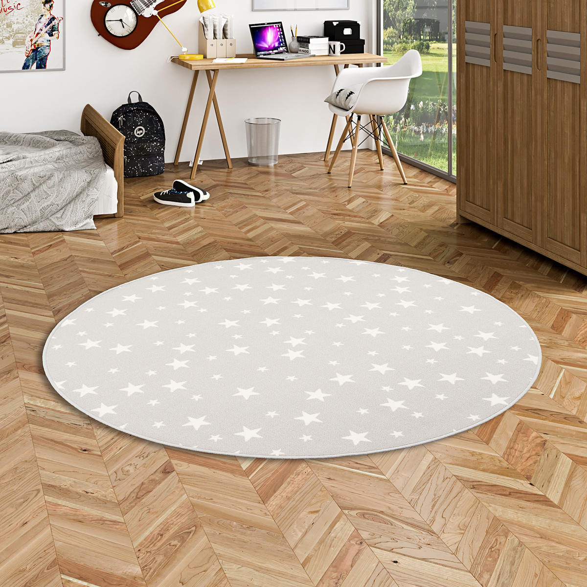 KINDER SPIEL TEPPICH STERNE RUND - Grau, Textil (160/160cm) - Snapstyle