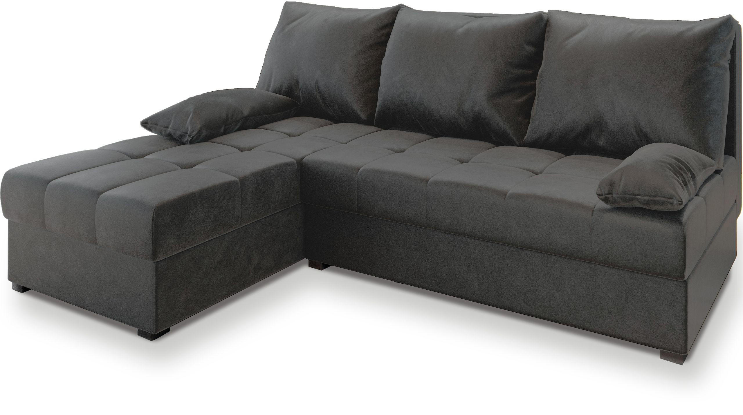 ECKSOFA RITA Grau Plüsch-Stoff mit Schlaffunktion - Grau, Holz (200/141cm) - MASSENO