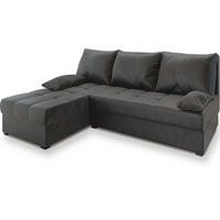 ECKSOFA RITA Grau Plüsch-Stoff mit Schlaffunktion - Grau, Holz (200/141cm) - MASSENO