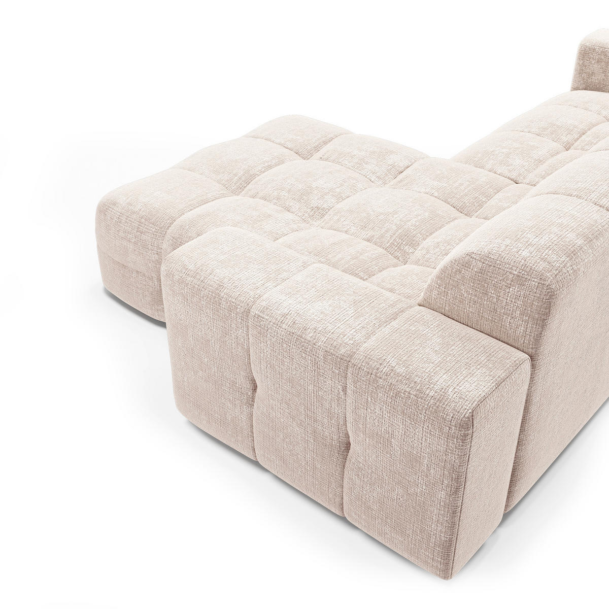 ECKSOFA RECHTS geprägter Samt Creme 230cm - Creme, Textil (155/230cm) - Sia Home