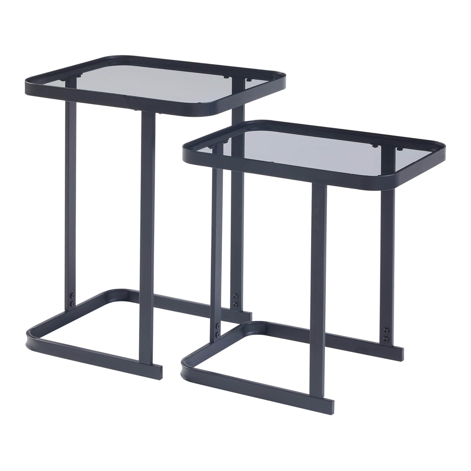 SATZTISCH Laxå - Transparent/Schwarz, Glas/Metall (41/32/51cm) - [en.casa]