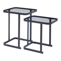 SATZTISCH Laxå - Transparent/Schwarz, Glas/Metall (41/32/51cm) - [en.casa]