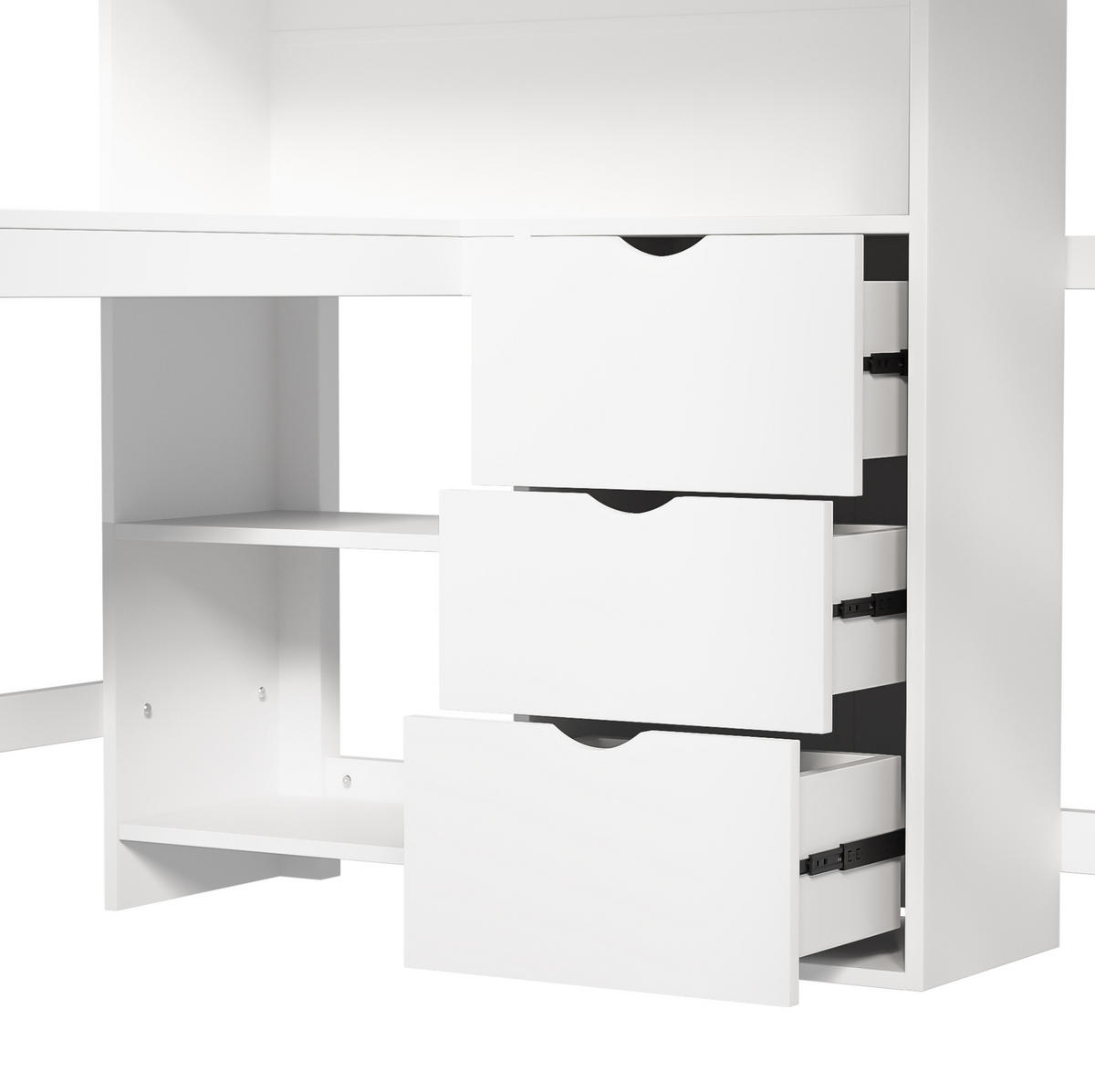 PATROVÁ postel 90/200 cm bílá s psacím stolem a několika úložnými prostory, bez matrace - bílá, dřevo (90/200cm) - OKWISH