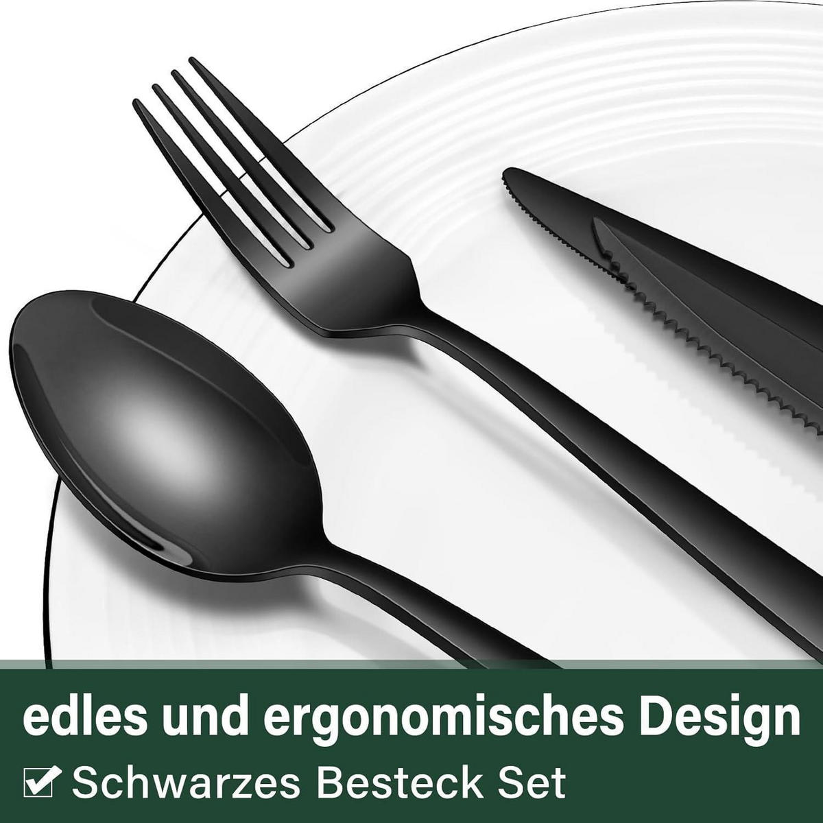 BESTECKSET 36-teiliges Set Edelstahl Schwarz - Schwarz, Metall