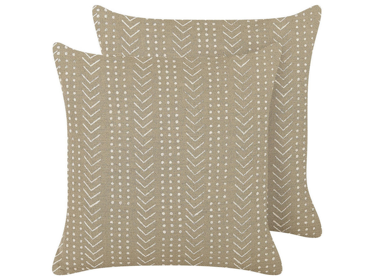 DEKOKISSEN 2er-Set Cremeweiß 45/45 cm Senecio - Ecru, Naturmaterialen/Textil (45/45cm) - Beliani