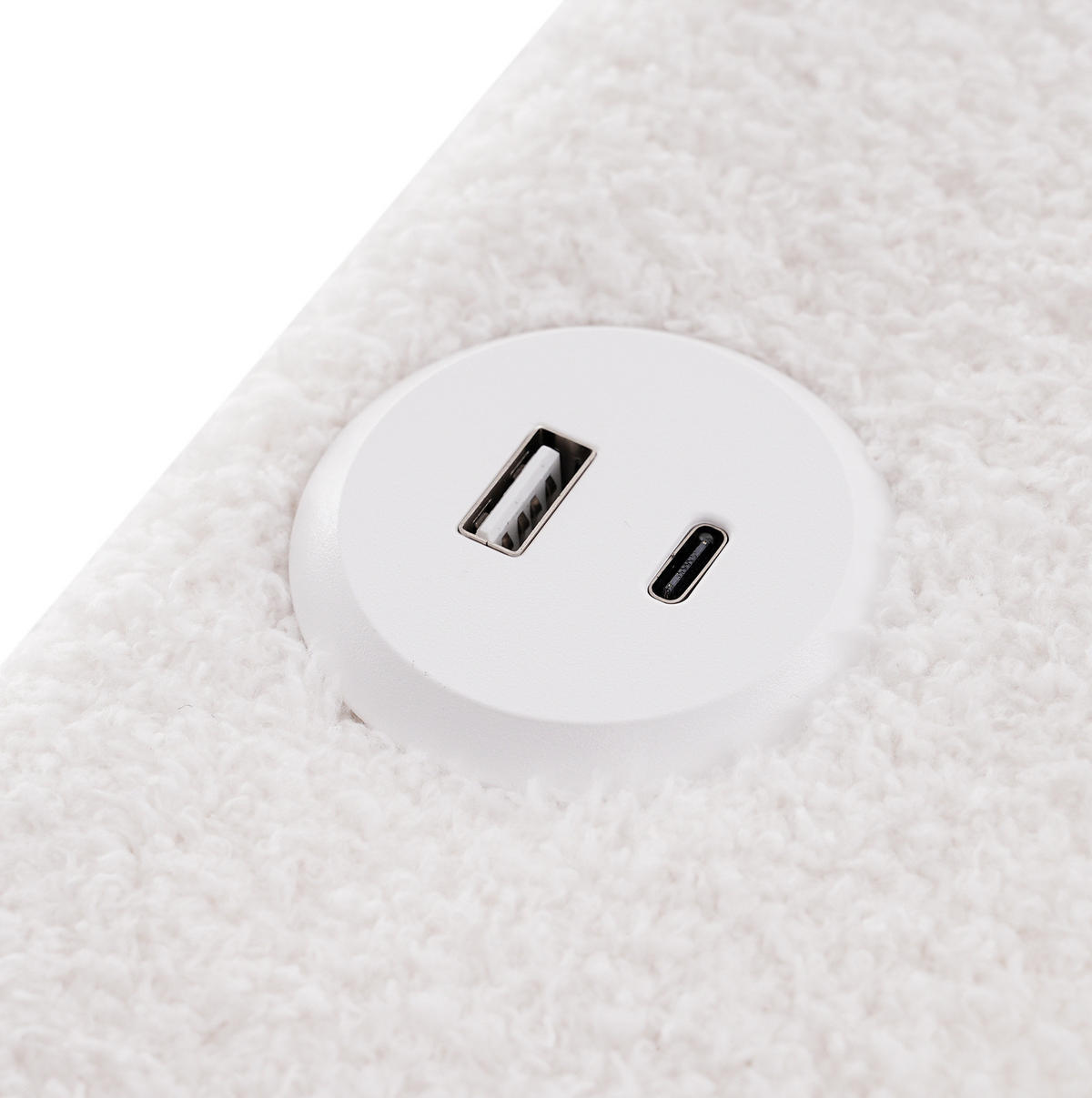 POLSTERBETT 90/200 cm Weiß aus Sherpa mit LED und USB-C - Weiß, Textil (90/200cm) - OKMYHOME