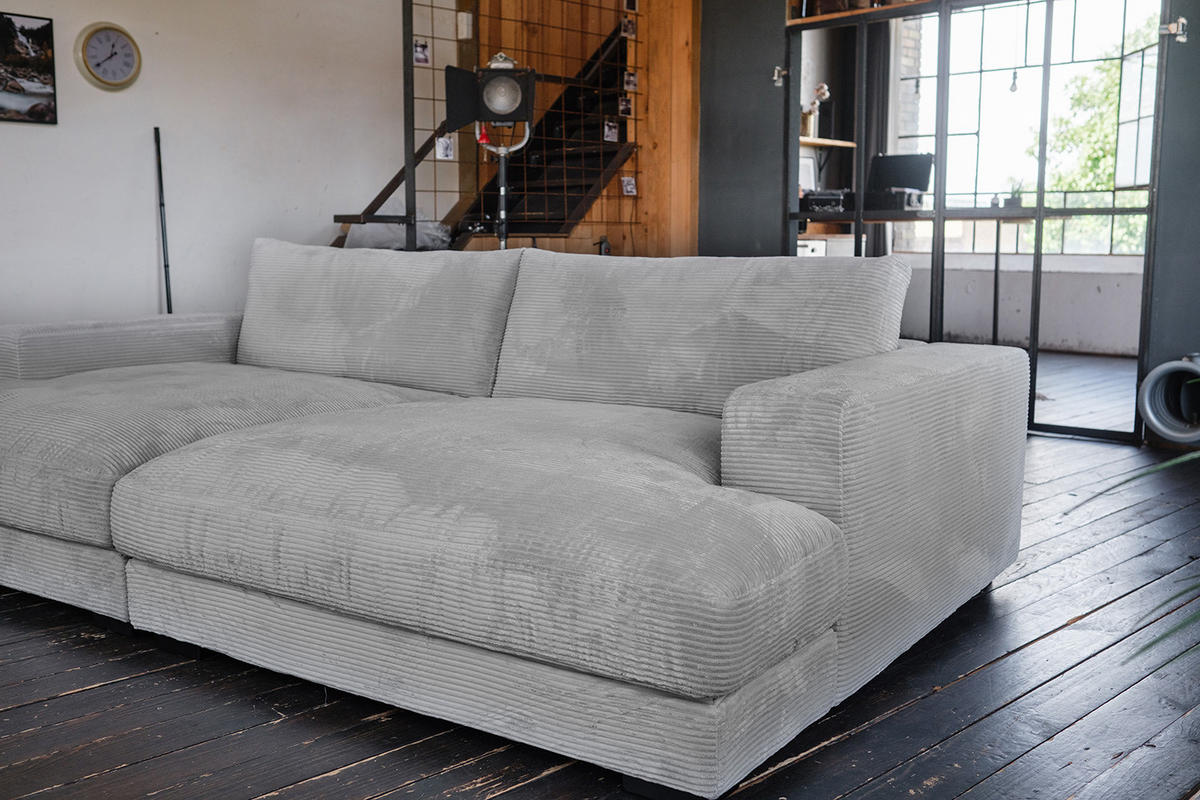 BIG SOFA-SET 6-TLG MADELINE Grau Cord - Schwarz/Grau, Kunststoff/Textil (290/85/170cm) - KAWOLA