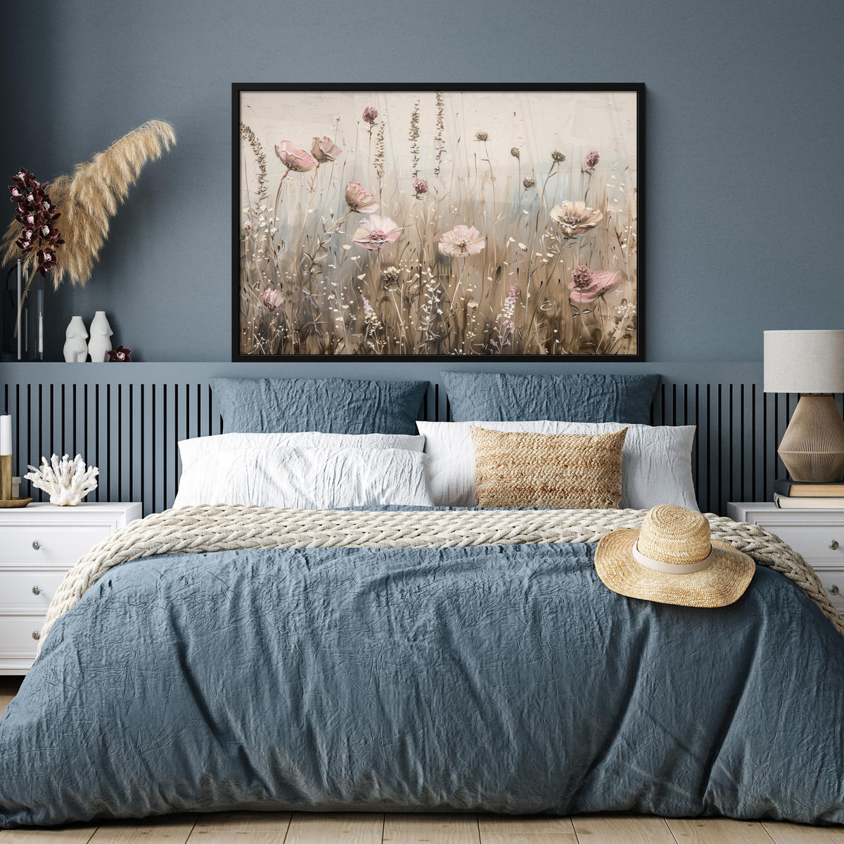 POSTER MIT RAHMEN Blumen - Rosa - Modern - Beige 120x80 cm - Beige, Papier (120/80cm) - MuchoWow