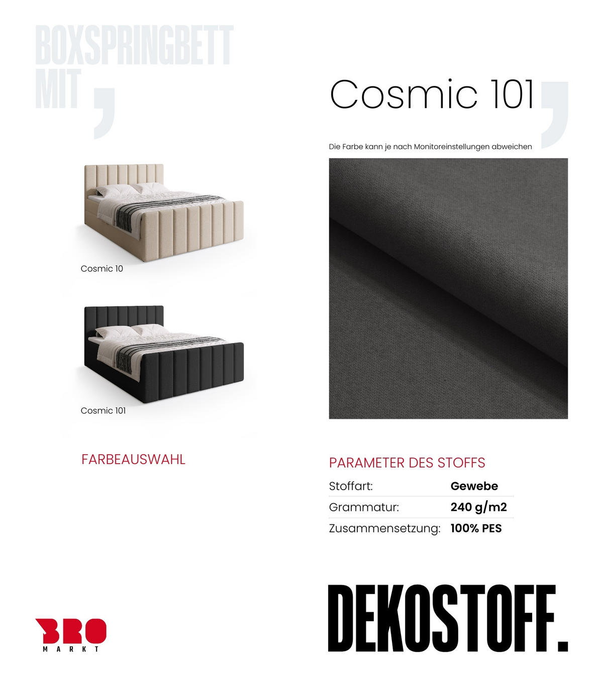 BOXSPRINGBETT Denver DUO mit Topper 140x200 Dunkelgrau - Dunkelgrau, Textil (140/200cm) - Bromarkt