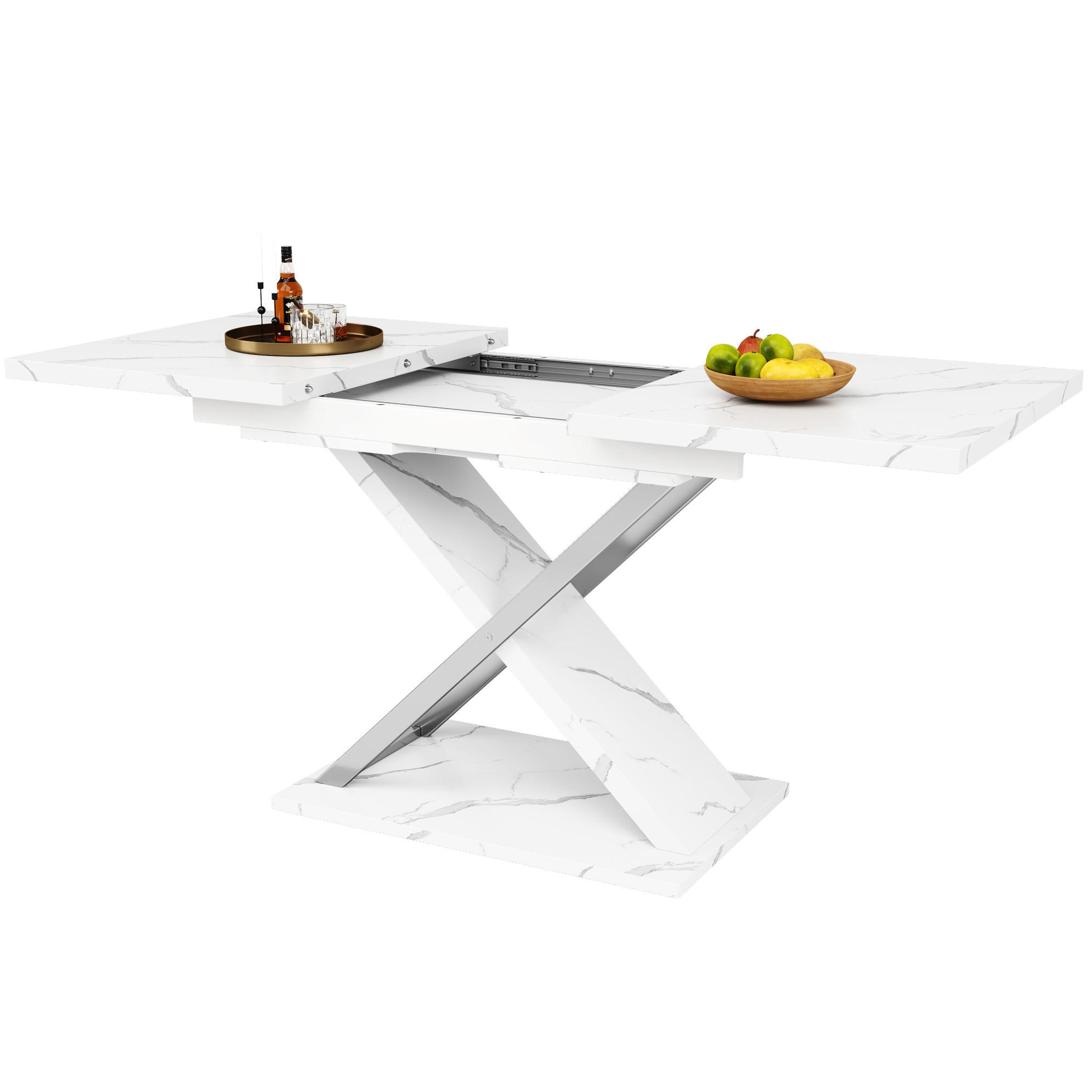 ESSTISCH 118/76,4/75 cm Weiß aus MDF und Metall mit Ausziehfunktion - Weiß, Holzwerkstoff (118/75/76.4cm) - OKMYHOME