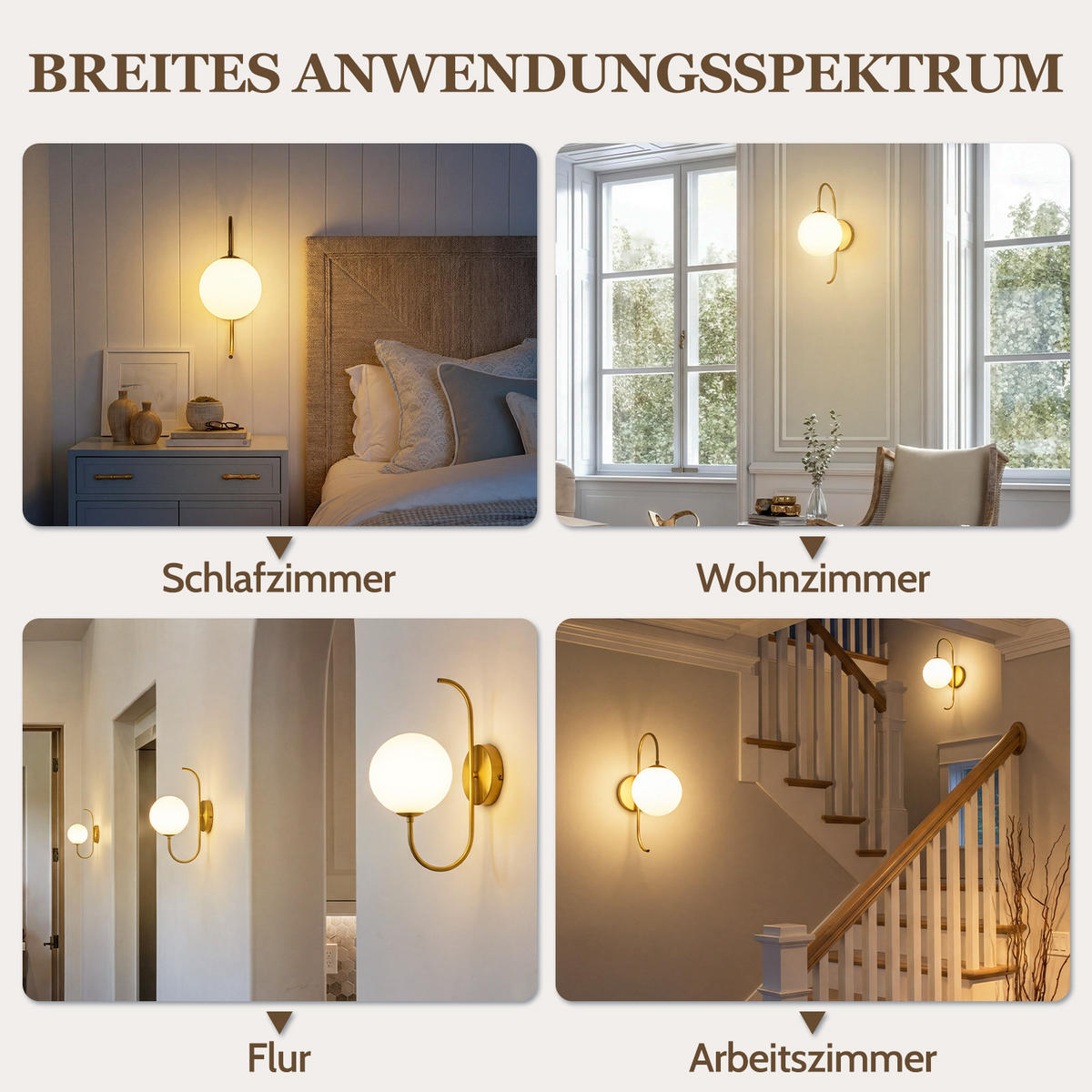WANDLEUCHTE Thromar 26/15/36 cm - Goldfarben/Weiß, Glas/Metall (15/36/26cm) - ZMH