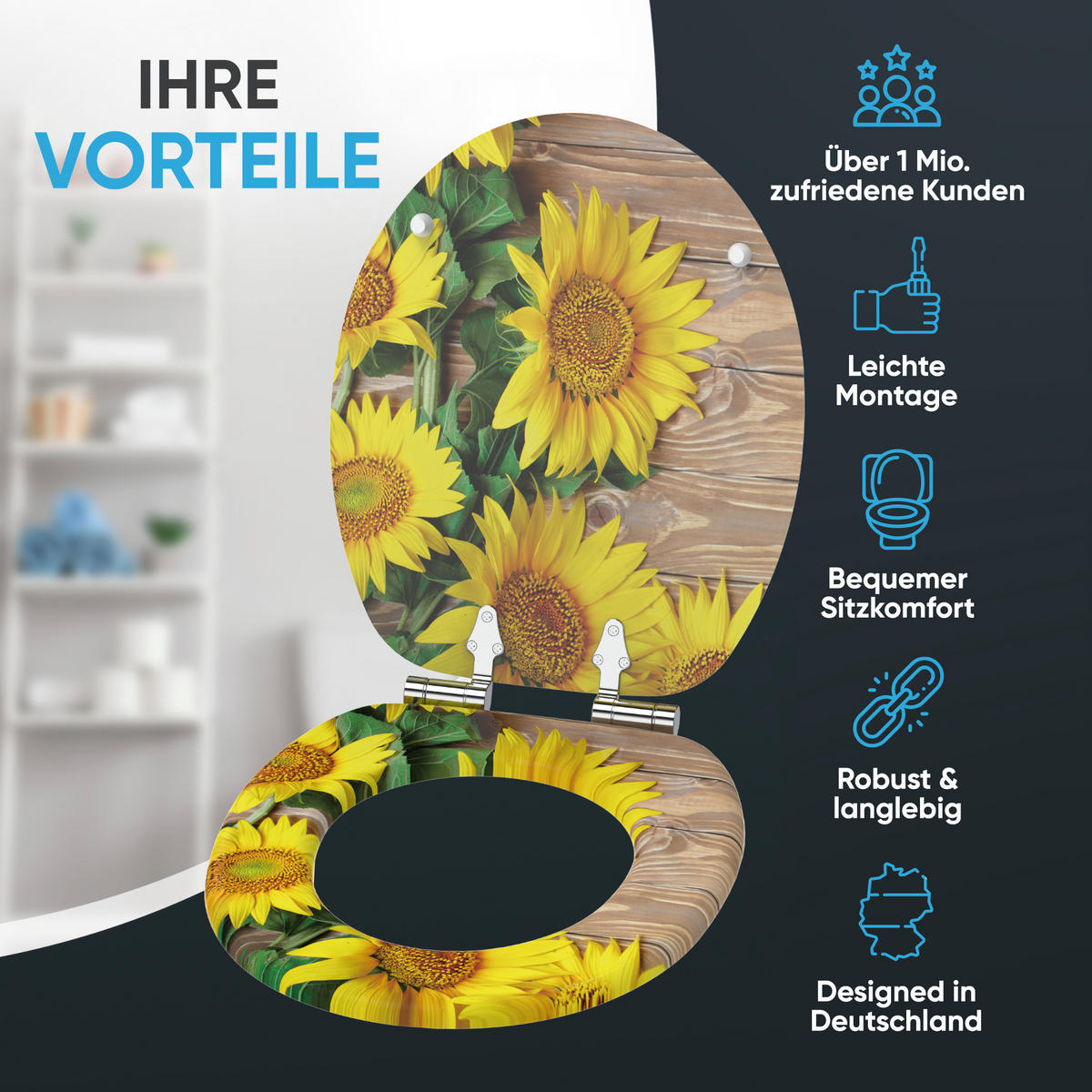 WC Sitz mit Absenkautomatik Sunflower - Gelb, Holzwerkstoff (38/6/47cm) - Sanilo
