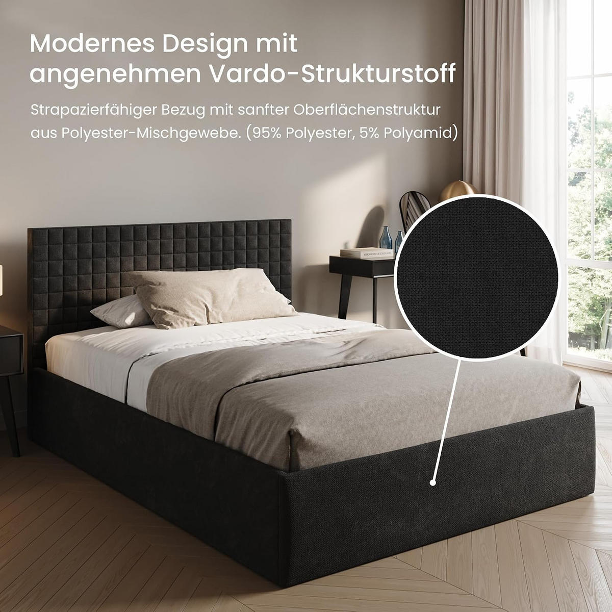 POLSTERBETT VARDO-Stoff 140x200 cm in Anthrazit - Anthrazit, Textil (140/200cm) - Home Collective