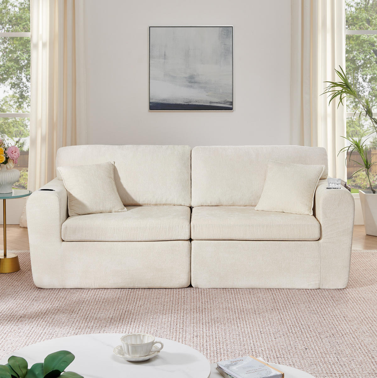 SOFA 2-Sitzer Chenille Beige - Beige, Kunststoff (220/89/100cm) - Meubliv