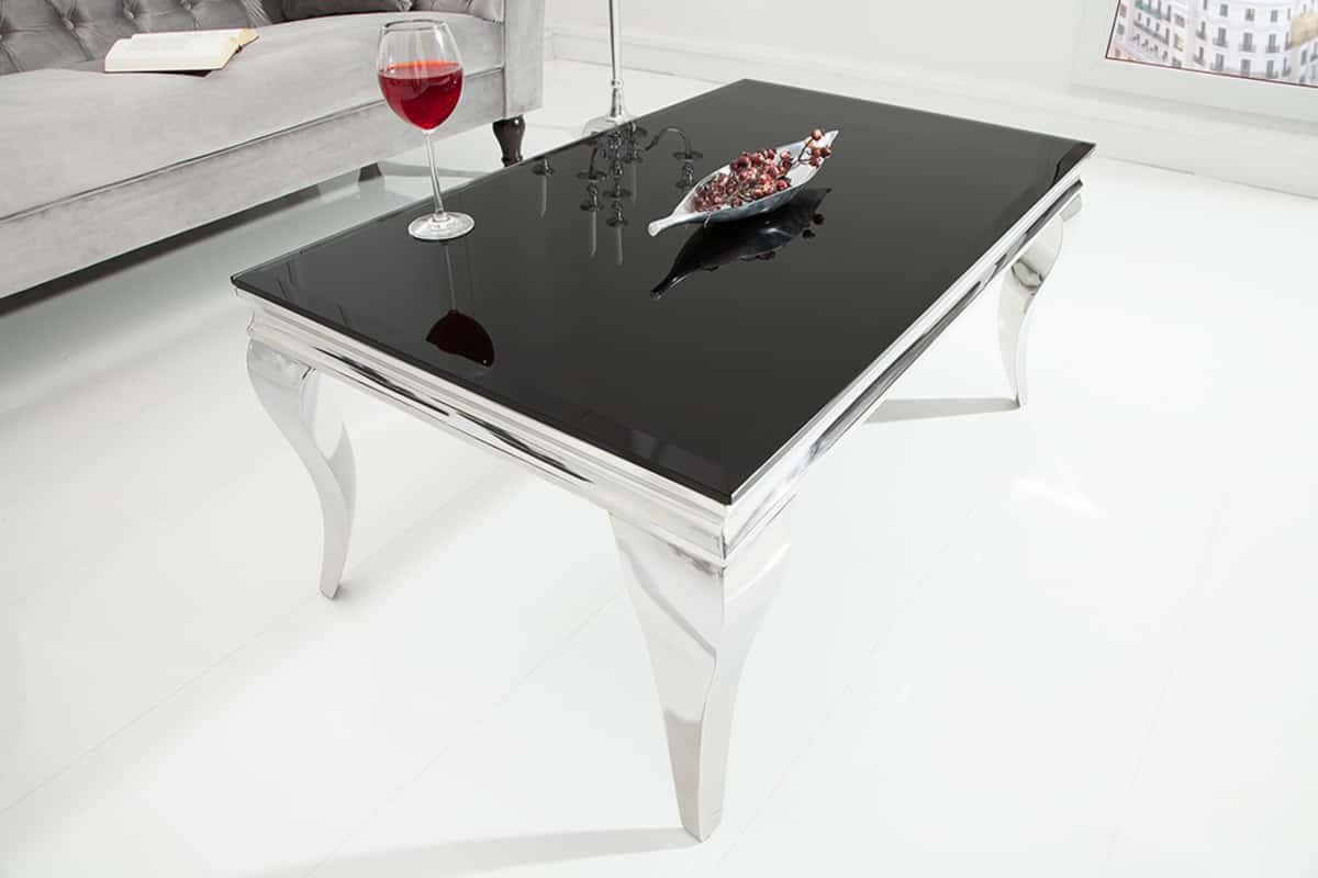 COUCHTISCH MODERN BAROCK Glas Schwarz 100 cm - Silberfarben/Schwarz, Glas/Metall (60/100/45cm) - riess-ambiente
