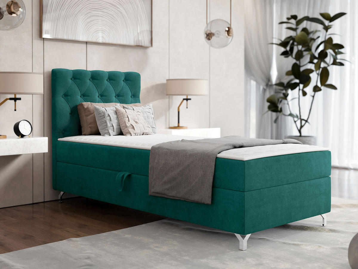 BOXBETT Chester 1, Seite: Links - Smaragdgrün/Silberfarben, Holz/Textil (90/200cm) - MIRJAN24