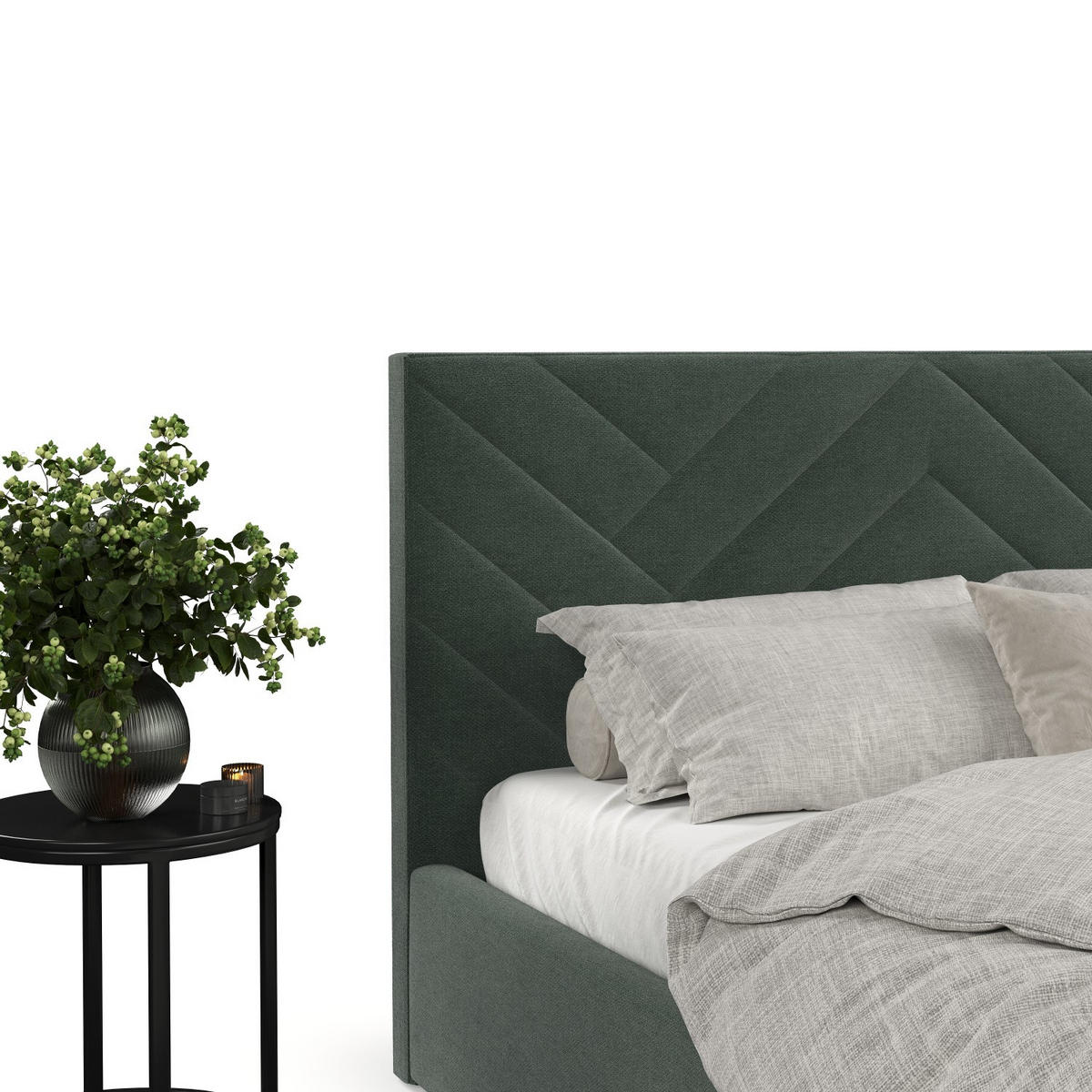 POLSTERBETT Arco 160/200 cm Grün im Asti Stoff - Schwarz/Naturfarben, Holz/Holzwerkstoff (160/200cm) - AltaBeds