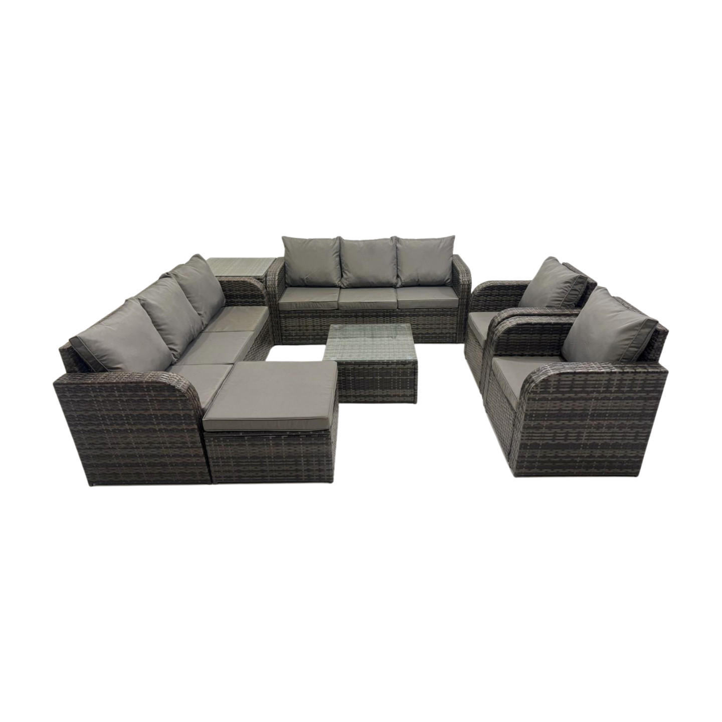 GARTENTISCHGRUPPE Polyrattan Dunkelgrau 7-teilige - Dunkelgrau/Grau, Glas/Kunststoff - Fimous