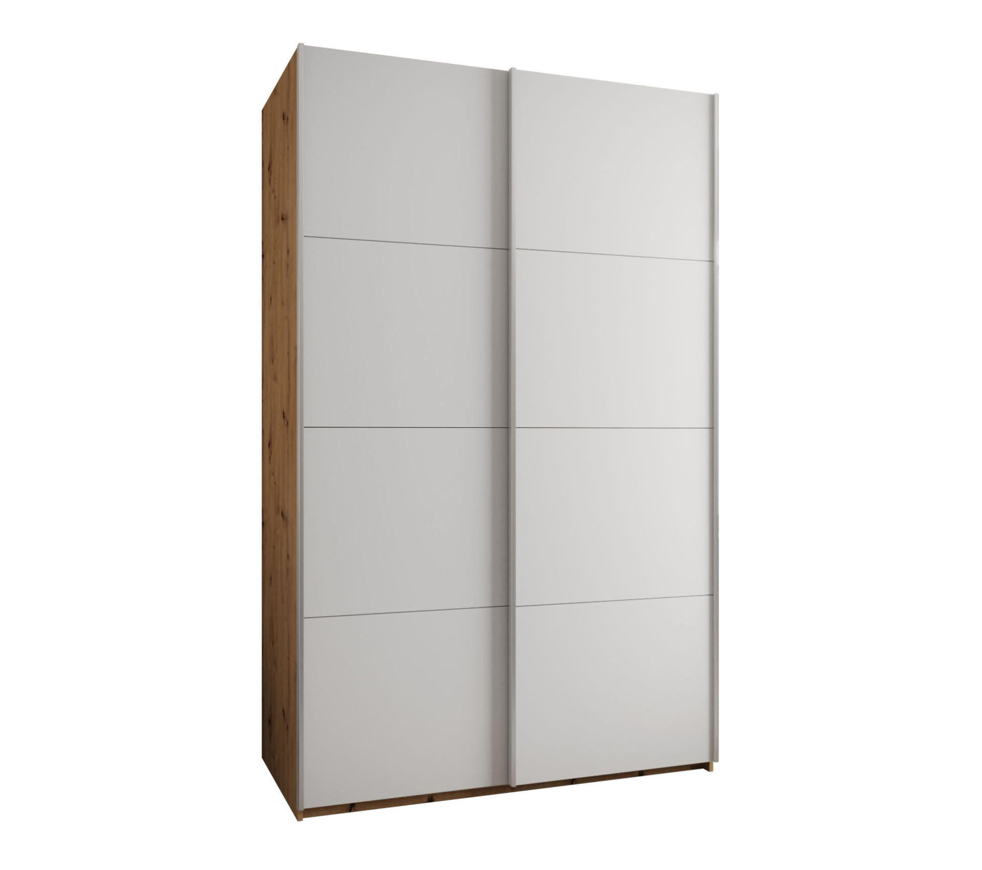 Abiks Möbel SCHWEBETÜRENSCHRANK Eiche Artisan, Weiß, Silber 150cm × 64cm × 245cm