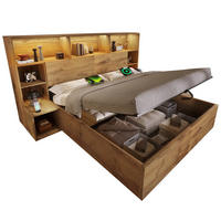 BETT 160/200 cm in Eiche mit Bettkasten, LED, USB und integrierten Nachttischen Holzoptik - Eichefarben, Holzwerkstoff/Metall (160/200cm) - STILVORA