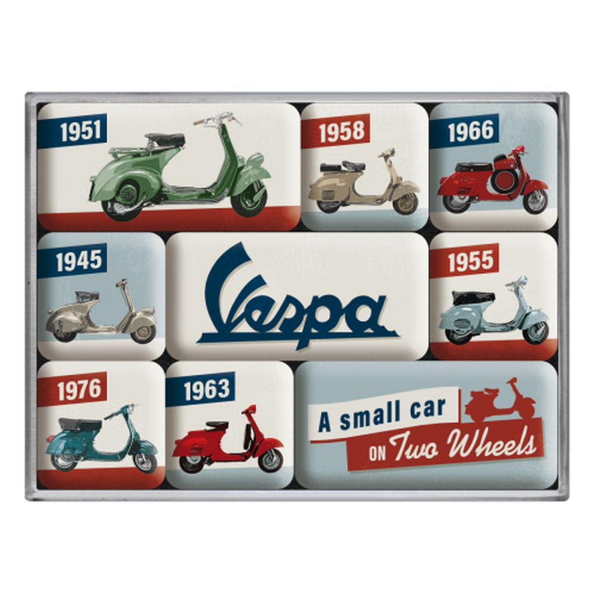 MAGNETSET 9-teilig Vespa Model Chart - Multicolor, Metall (9/7/2cm) - Nostalgic-Art