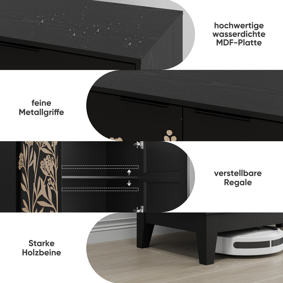SIDEBOARD mit 2 Türen und verstellbarem Einlegeboden Schwarz - Schwarz, Holzwerkstoff (80/76/38cm) - Meubliv