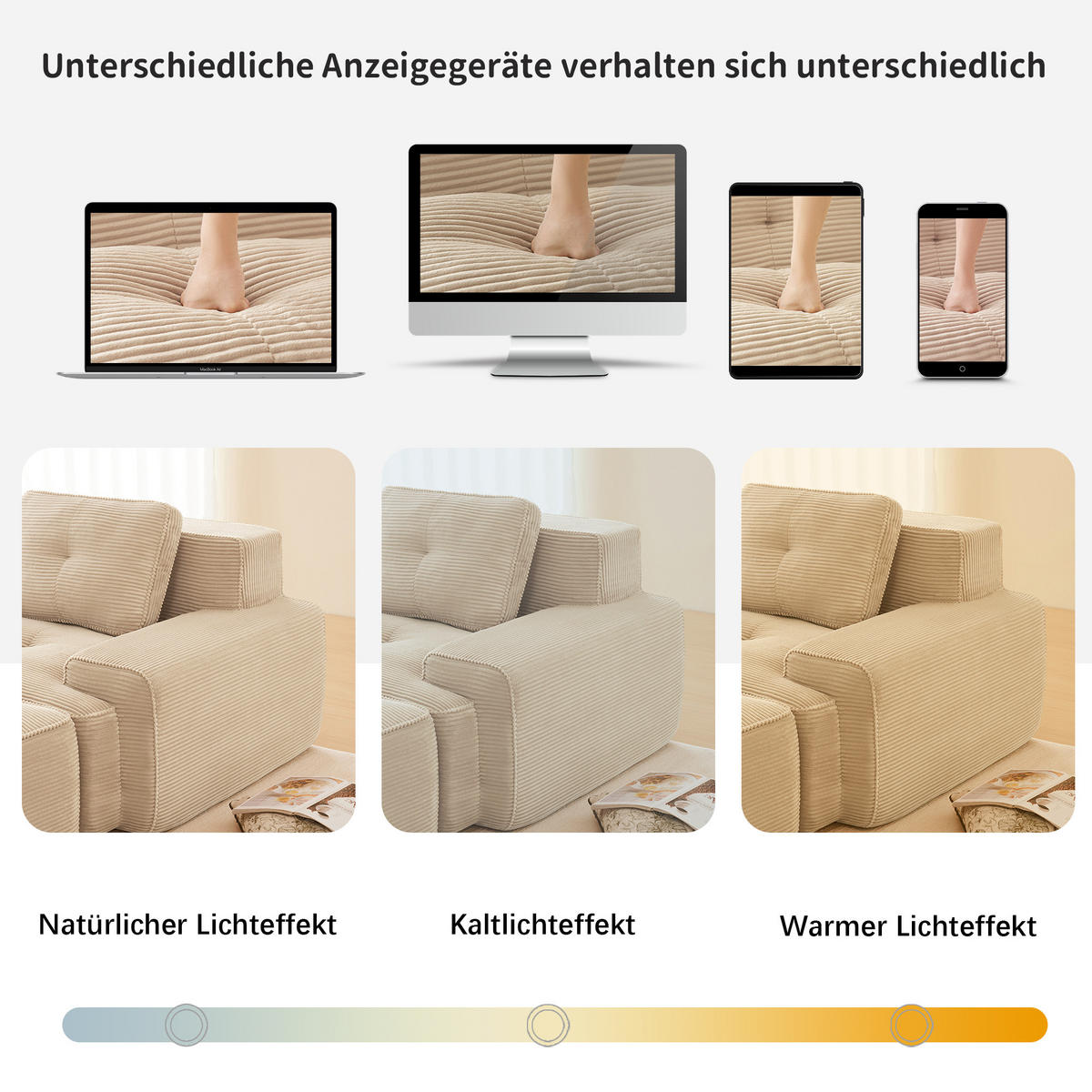 3-SITZER Sofa 293x177x69 cm aus Cordstoff rahmenlos modular mit 3 Hockern, beige - Beige, Textil (177/69/293cm)
