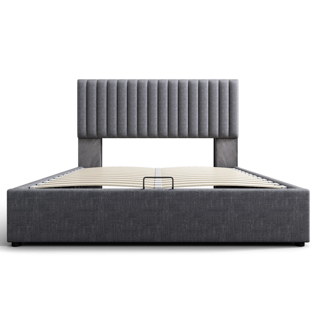 ČALÚNENÁ posteľ 213/141/94-106 cm sivá s matracom, LED osvetlením, úložným priestorom a USB Type C z ľanu - sivá, textil (140/200cm) - OKWISH