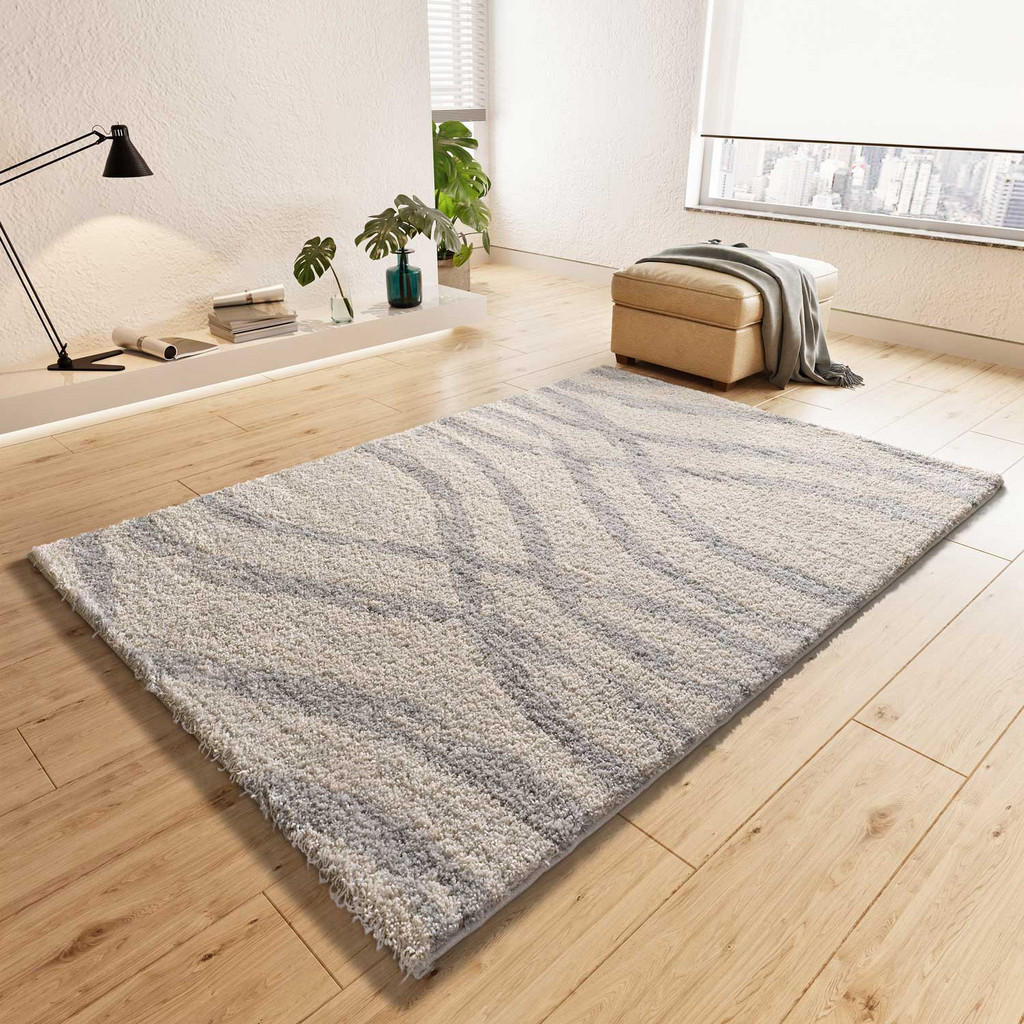 Thumbnail - Atticgo Hochflorteppich, Grau, Beige, Textil, Abstrakt, Rechteckig, 160x230 cm, Oeko-Tex® Standard 100, für Fußbodenheiz...