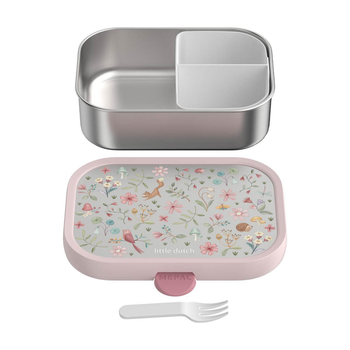 EDELSTAHL-BROTDOSE MIT GABEL Campus Fairy Wonders 18 x 13 cm - Multicolor/Rosa, Kunststoff/Metall (13.2/6.1/17.8cm) - Mepal