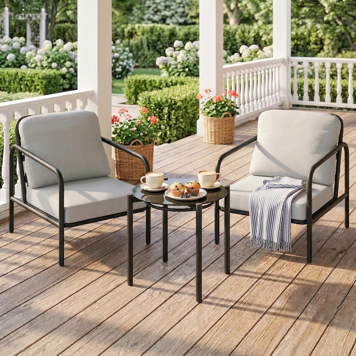 GARTEN-BEISTELLTISCHSET Schwarz, Hellgrau 3 Stück - Schwarz, Naturmaterialien (77/63/76cm) - GiPP