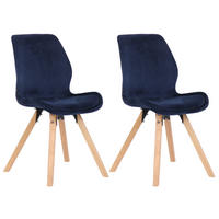STUHL 2er Set Samt blau - Blau/Eukalyptusholzfarben, Holz/Textil (49/87.5/58cm) - CLP