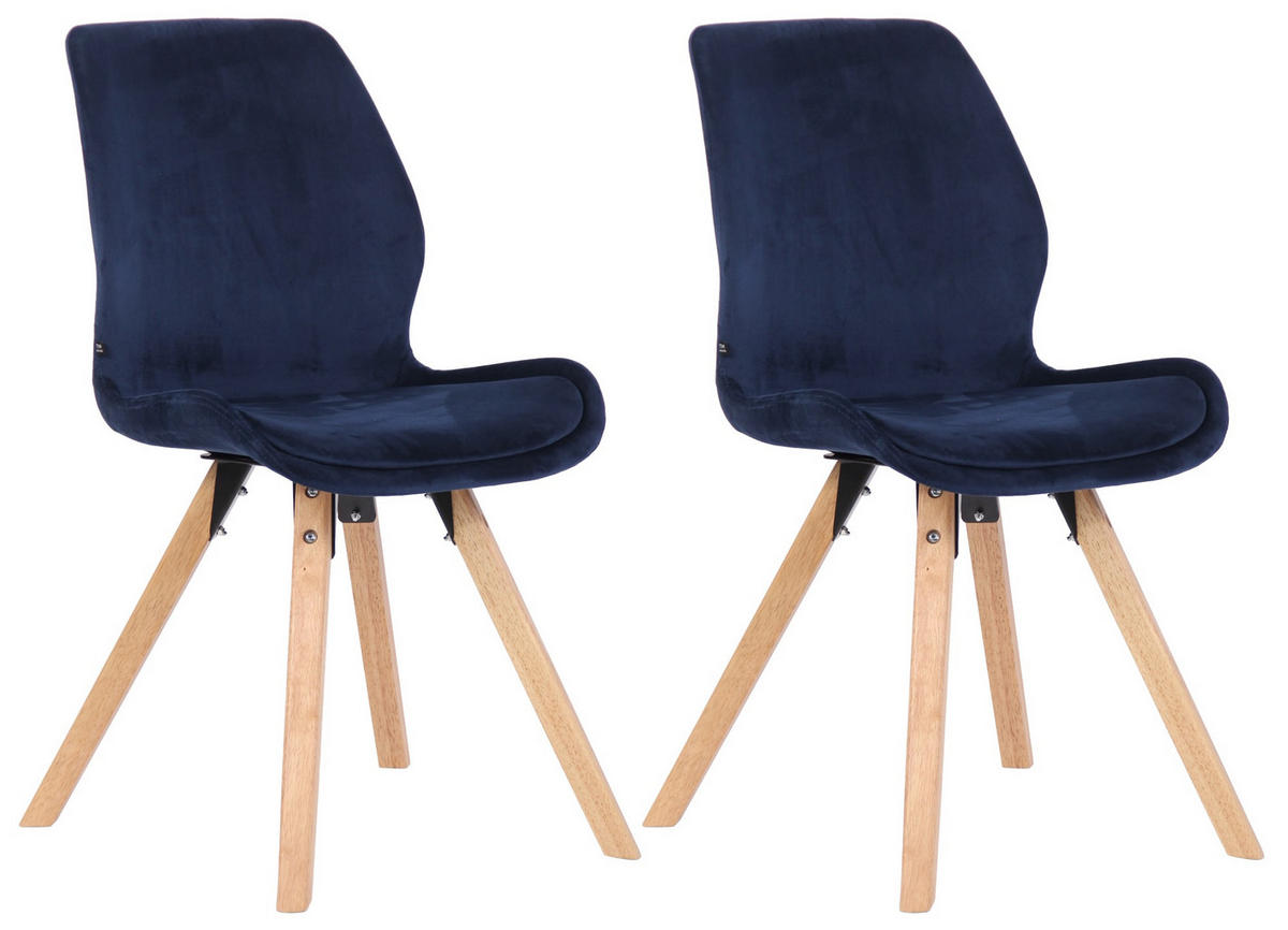 STUHL 2er Set Samt blau - Blau/Eukalyptusholzfarben, Holz/Textil (49/87.5/58cm) - CLP