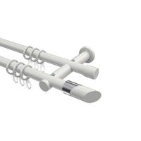 GARDINENSTANGEN-SET Platon Verano 260 cm (geteilt in 2 x 130 cm), 2-läufig, 20 mm Ø Weiß - Chromfarben/Weiß, Metall (260cm) - INTERDECO