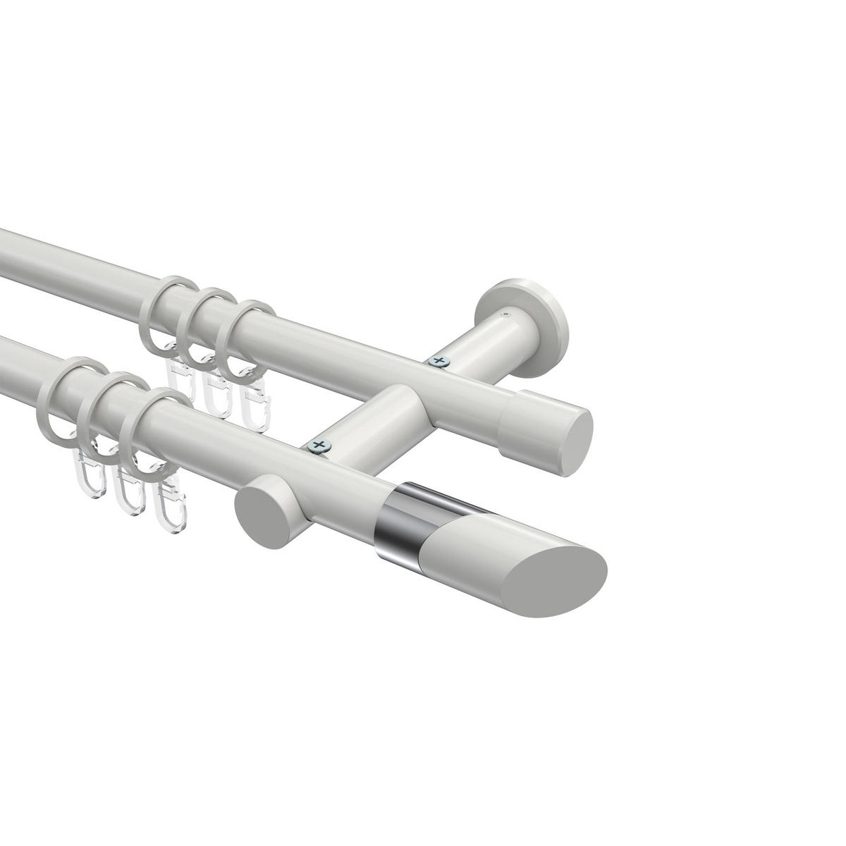 GARDINENSTANGEN-SET Platon Verano 260 cm (geteilt in 2 x 130 cm), 2-läufig, 20 mm Ø Weiß - Chromfarben/Weiß, Metall (260cm) - INTERDECO