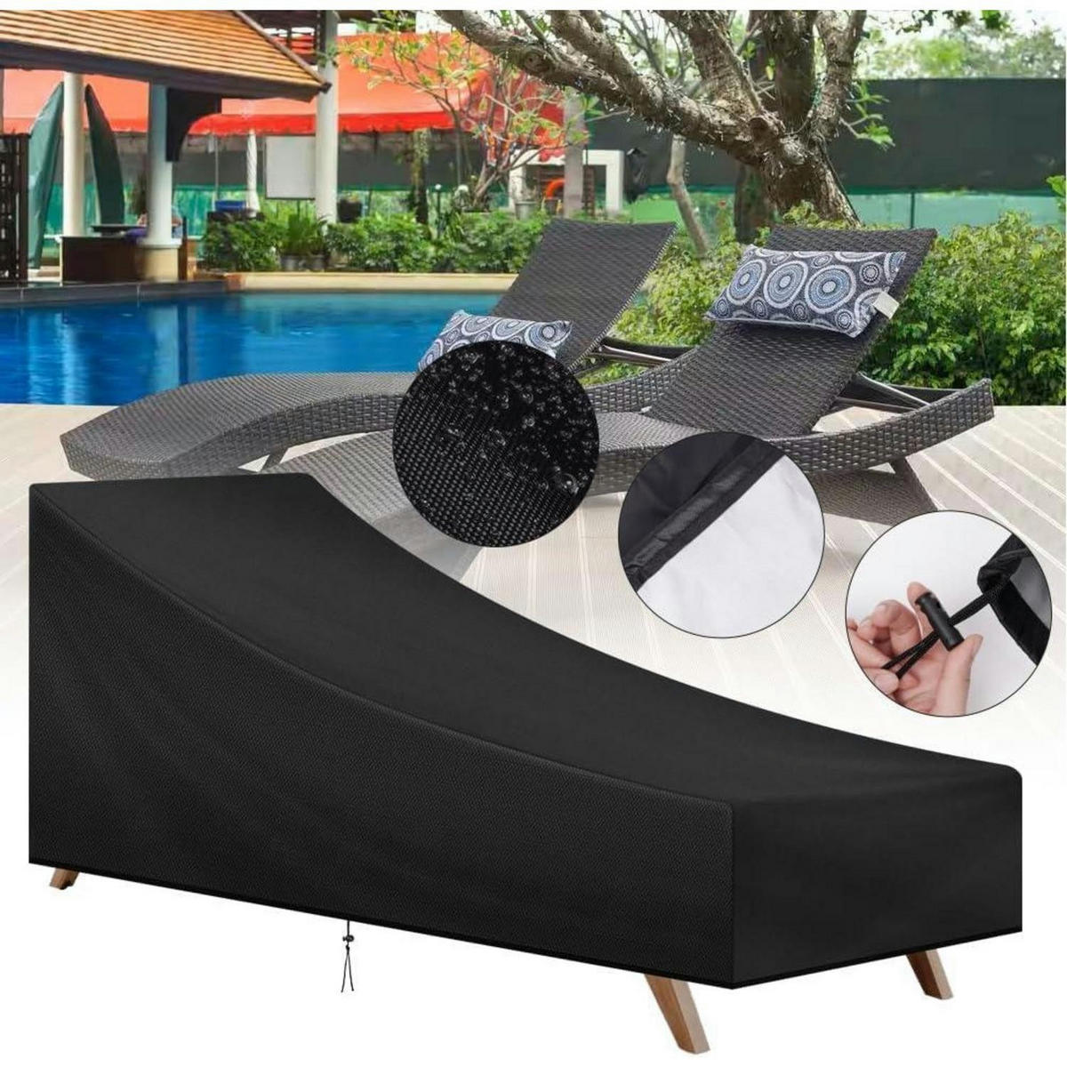 GARTENLIEGE Abdeckung 200 x 70 x 40/75 cm Wasserdicht UV-Schutz - Schwarz, Kunststoff (70/75/200cm)
