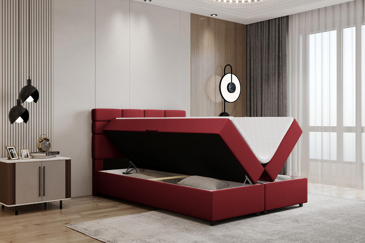 BOXBETT Reve 140 x 200 cm mit Bettkasten und Lattenrost ohne matratze - rot - Hellgrau, Holz (140/206cm) - Panda Möbel