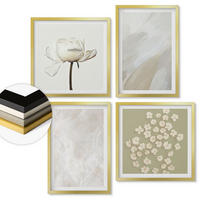 WANDBILDER 4er Set - 50x50 cm & 40x60 cm Goldrahmen - Blumen, modische Boho-Texturen - Goldfarben, Kunststoff (50/50cm) - ArtPrintCave
