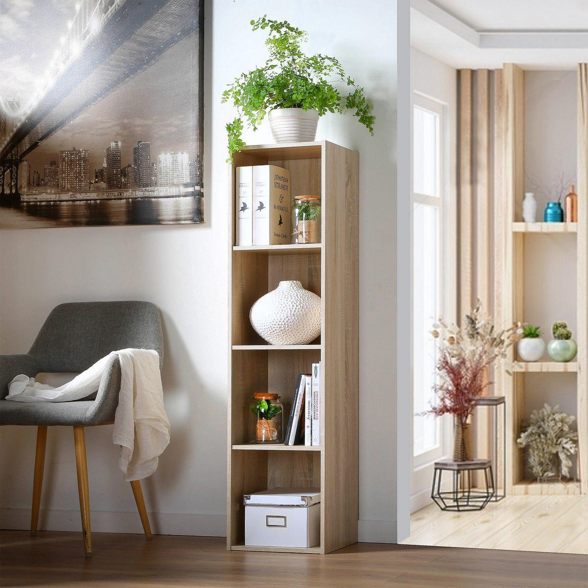 MÃ–BEL mit 4 FÃ¤chern 31,1/29,5/122,5 cm - Eichefarben, Holzwerkstoff (29.5/122.5/31.1cm) - Calicosy